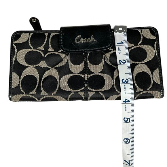 Y2K Coach Signature Accordion Wallet Black Tan Vintage Leather Trim designer - Picture 11 of 12